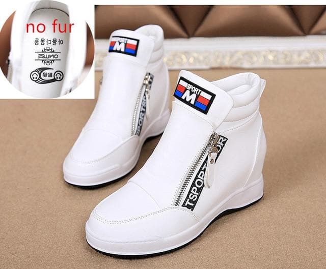 SWYIVY Winter Fur Sneakers Platform Woman Autumn High Top Female Casual Shoes Wedge Side Zipper Fashion Warm Snow Sneakers