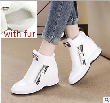 SWYIVY Winter Fur Sneakers Platform Woman Autumn High Top Female Casual Shoes Wedge Side Zipper Fashion Warm Snow Sneakers