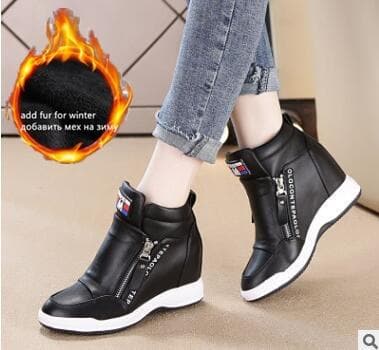 SWYIVY Winter Fur Sneakers Platform Woman Autumn High Top Female Casual Shoes Wedge Side Zipper Fashion Warm Snow Sneakers