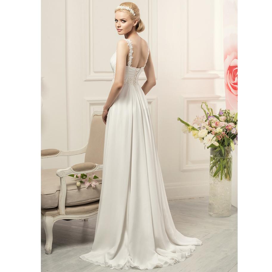 Simple Spaghetti Straps Chiffon Wedding Dresses Elegant Bohemian Empire Bridal Gown White/Ivory Vestido de Novia