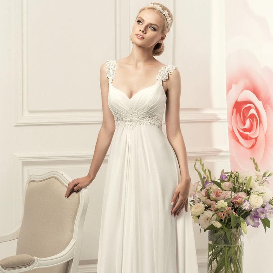 Simple Spaghetti Straps Chiffon Wedding Dresses Elegant Bohemian Empire Bridal Gown White/Ivory Vestido de Novia
