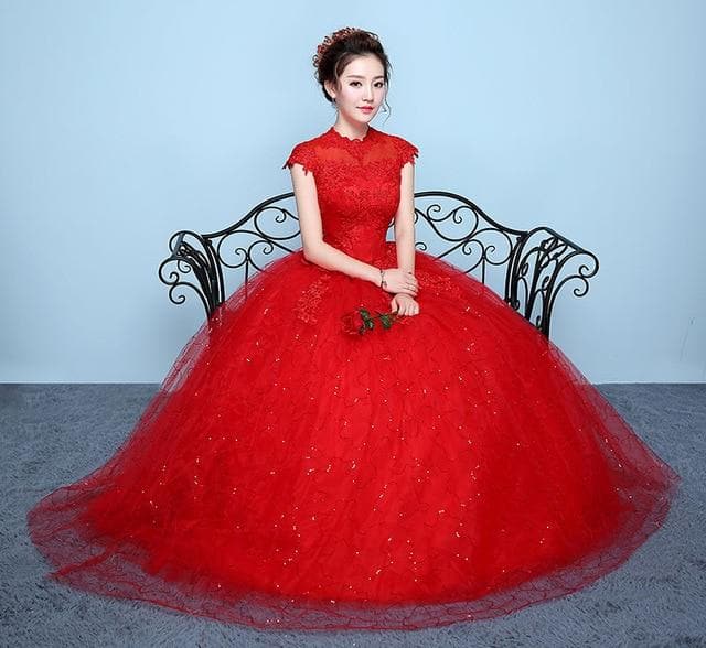 Elegant new hot selling ball gown lace up back formal wedding dress