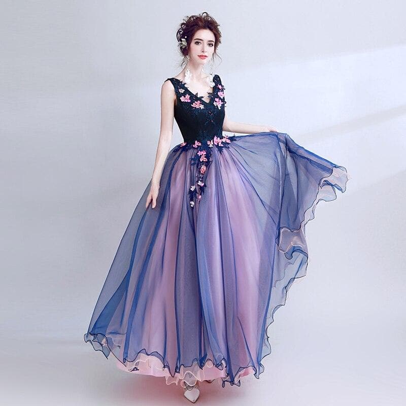 New dark blue long lace summer lady girl women princess bridesmaid banquet party ball dress gown