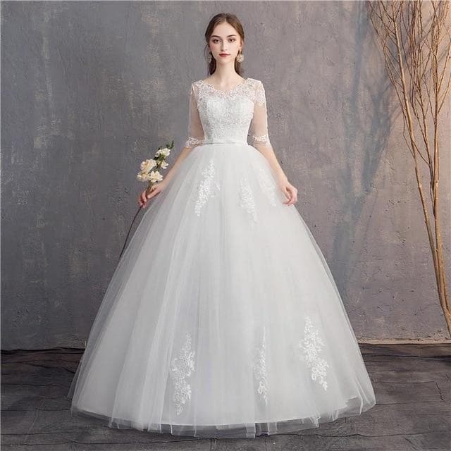 Do Dower Lace Embroidery Half Sleeve Wedding Dresses Long Train Wedding Gown V Neck Elegant Plus Size Vestido De Noiva