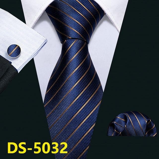 Men Tie Gold Navy Striped 100% Silk Tie Barry.Wang 3.4" Jacquard Party Wedding Woven Fashion Designers Necktie For Men DS-5032