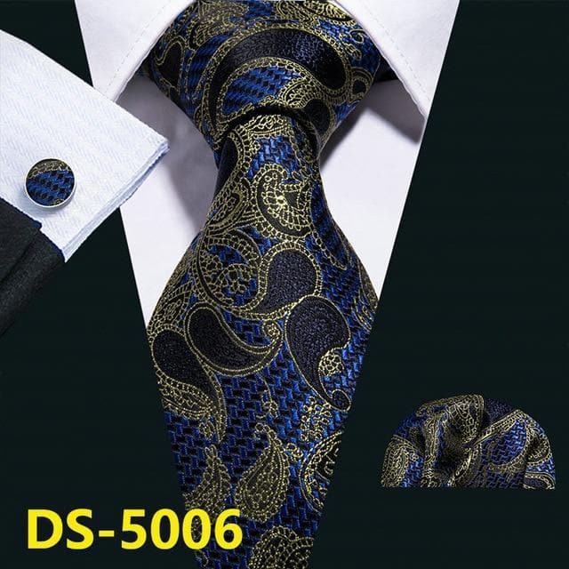 Men Tie Gold Navy Striped 100% Silk Tie Barry.Wang 3.4" Jacquard Party Wedding Woven Fashion Designers Necktie For Men DS-5032