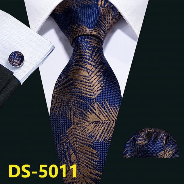 Men Tie Gold Navy Striped 100% Silk Tie Barry.Wang 3.4" Jacquard Party Wedding Woven Fashion Designers Necktie For Men DS-5032