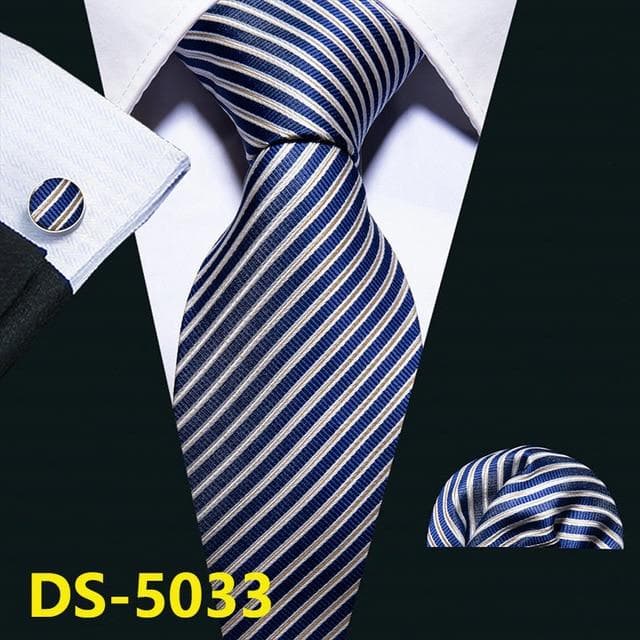 Men Tie Gold Navy Striped 100% Silk Tie Barry.Wang 3.4" Jacquard Party Wedding Woven Fashion Designers Necktie For Men DS-5032