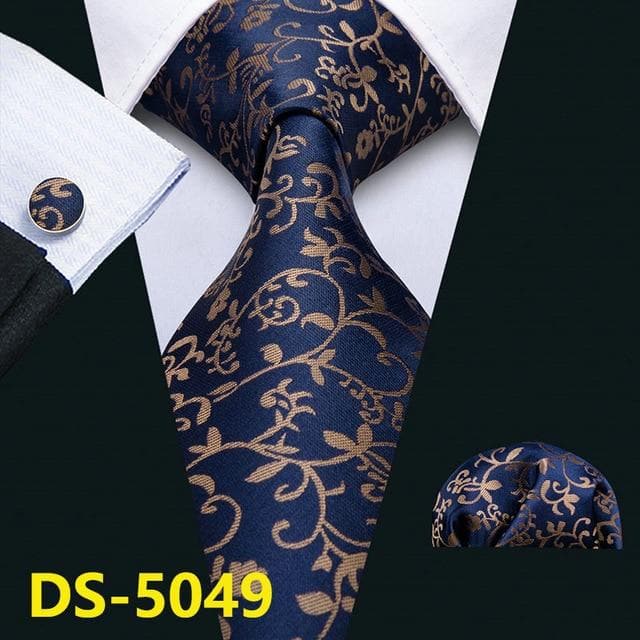 Men Tie Gold Navy Striped 100% Silk Tie Barry.Wang 3.4" Jacquard Party Wedding Woven Fashion Designers Necktie For Men DS-5032