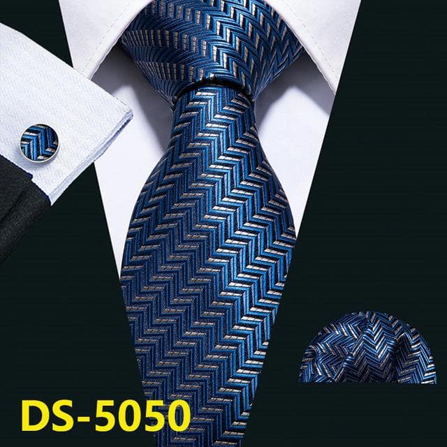 Men Tie Gold Navy Striped 100% Silk Tie Barry.Wang 3.4" Jacquard Party Wedding Woven Fashion Designers Necktie For Men DS-5032