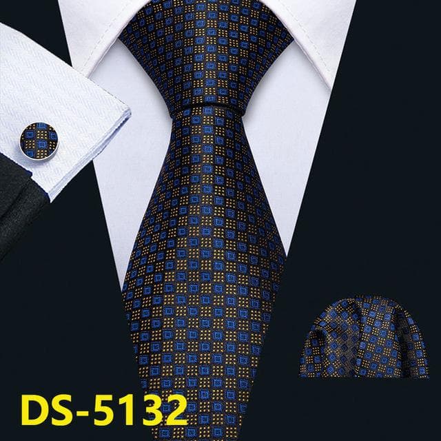 Men Tie Gold Navy Striped 100% Silk Tie Barry.Wang 3.4" Jacquard Party Wedding Woven Fashion Designers Necktie For Men DS-5032