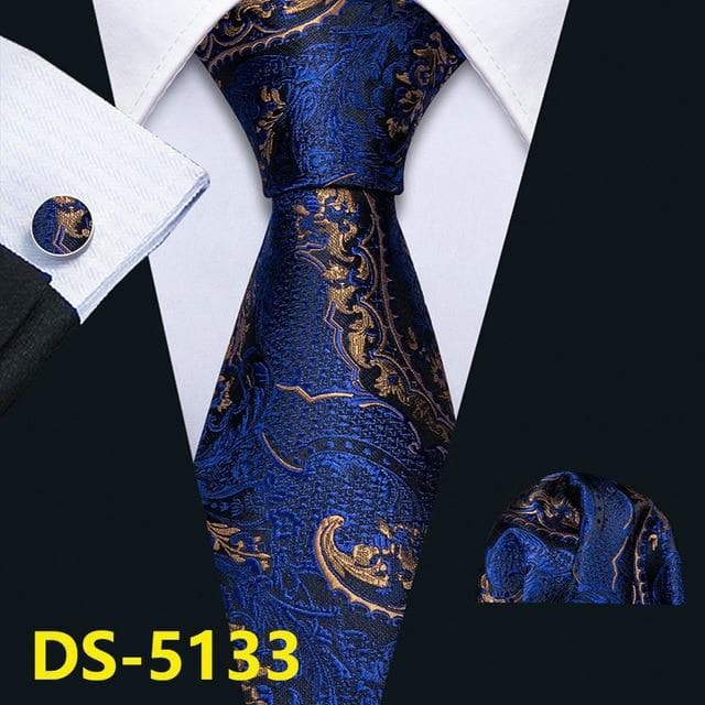 Men Tie Gold Navy Striped 100% Silk Tie Barry.Wang 3.4" Jacquard Party Wedding Woven Fashion Designers Necktie For Men DS-5032