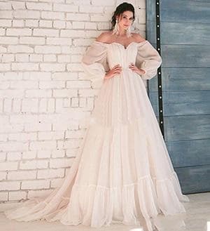 LORIE Boho Ivory Wedding Dress A-Line Appliques Puff Sleeves Bride Dress White Lace Top Wedding Gown Free Shipping