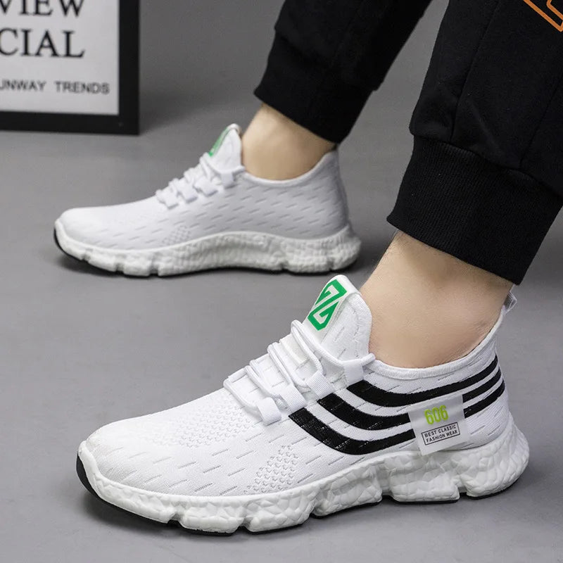 Men Sneakers New Flying Woven Shallow Mouth Casual Sports Shoes White Blue Low-Top Fashion Men's Shoe