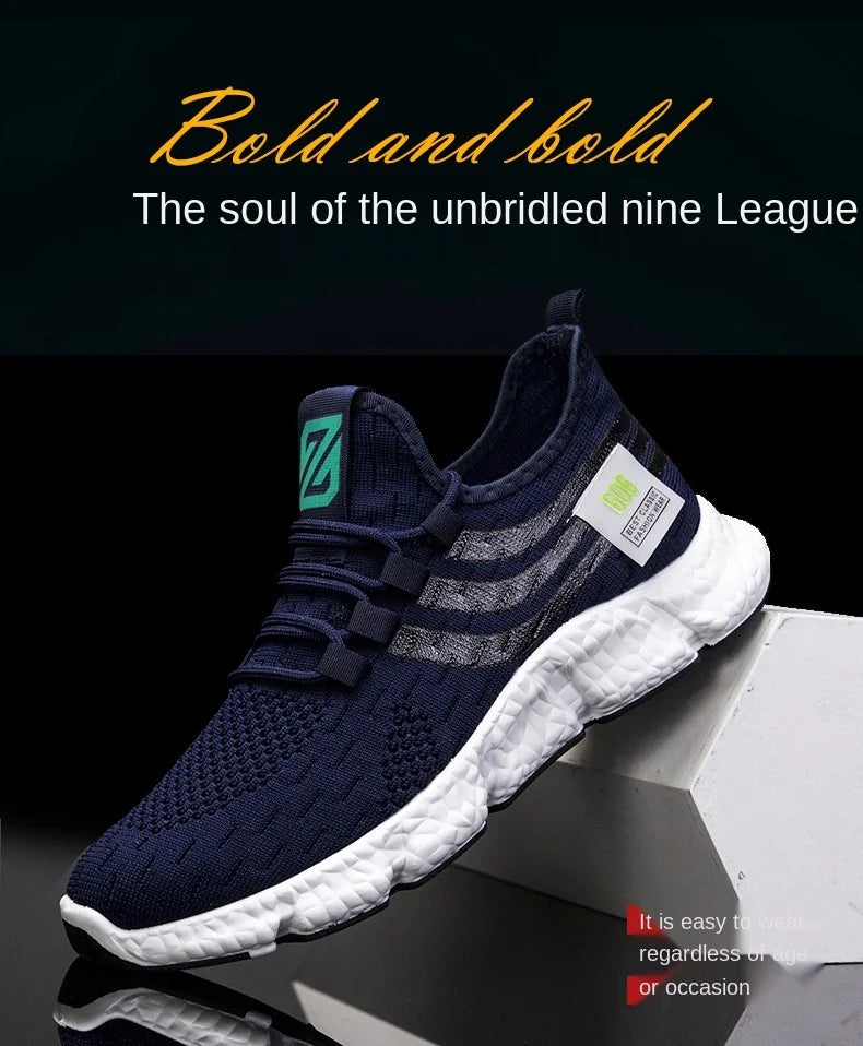 Men Sneakers New Flying Woven Shallow Mouth Casual Sports Shoes White Blue Low-Top Fashion Men's Shoe