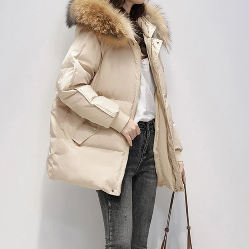 Women's Hooded Parka Pure Color Casual Thicken Jacket Korean Fashion Long Sleeve Women's Jacket Winter New Down Jacket