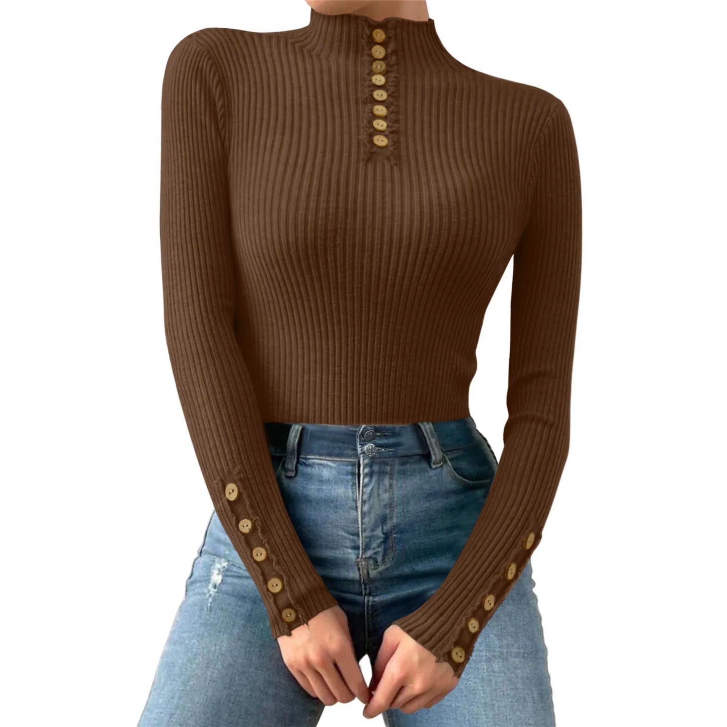 Fall/Winter Half Turtleneck Korean Fashion Elegant Basic Pullover Tops Women Casual Slim Long Sleeve Knitted Sweaters Jumpers