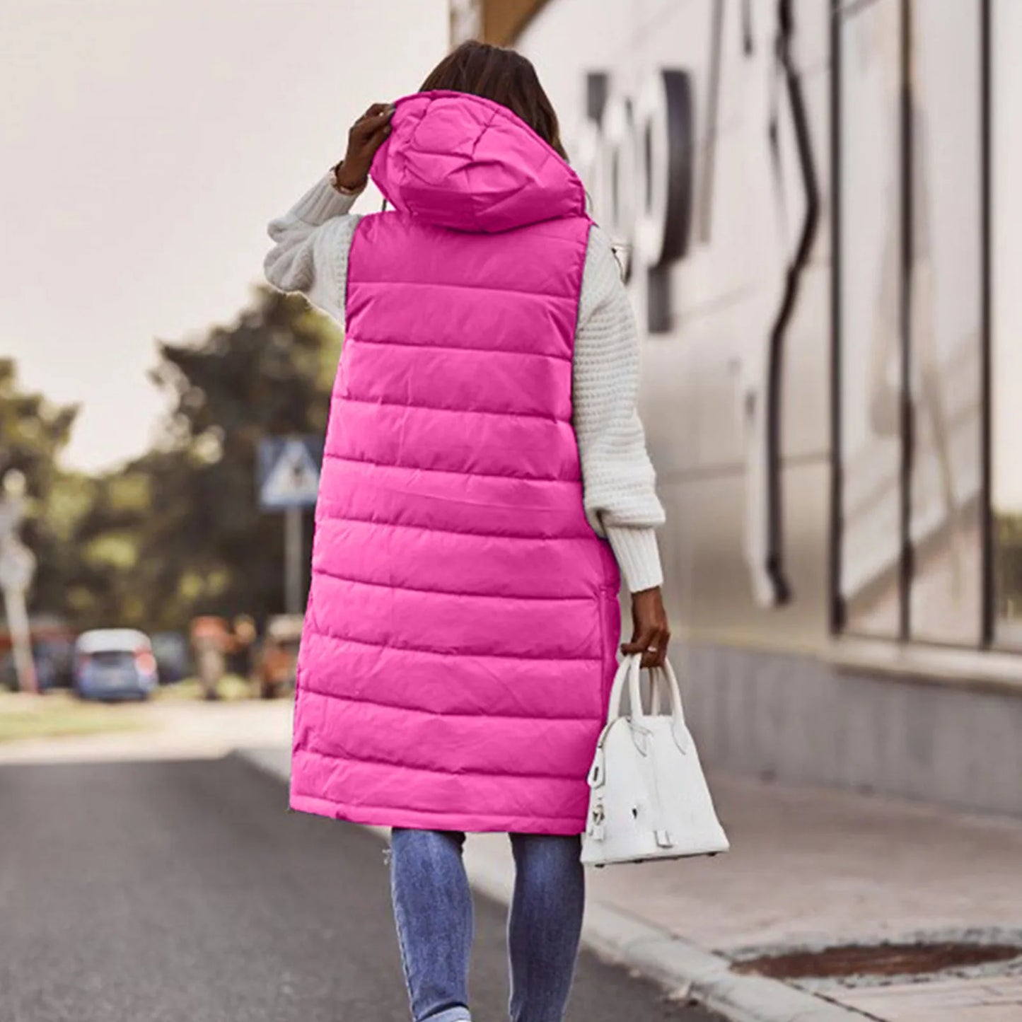 Women's waistcoats Fall And Winter Temperament Sleeveless Cardigan jacket Mid-length Cotton padded Vest Coat Winter outerwear