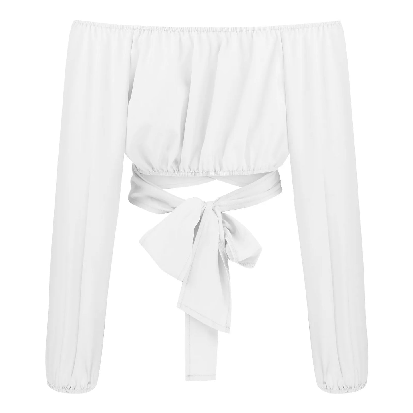 Women Sexy Off Shoulder Printing Blouses Chic and Elegant Lantern Long Sleeve Lace Up Bow Cropped Tops Casual Slim Shirts