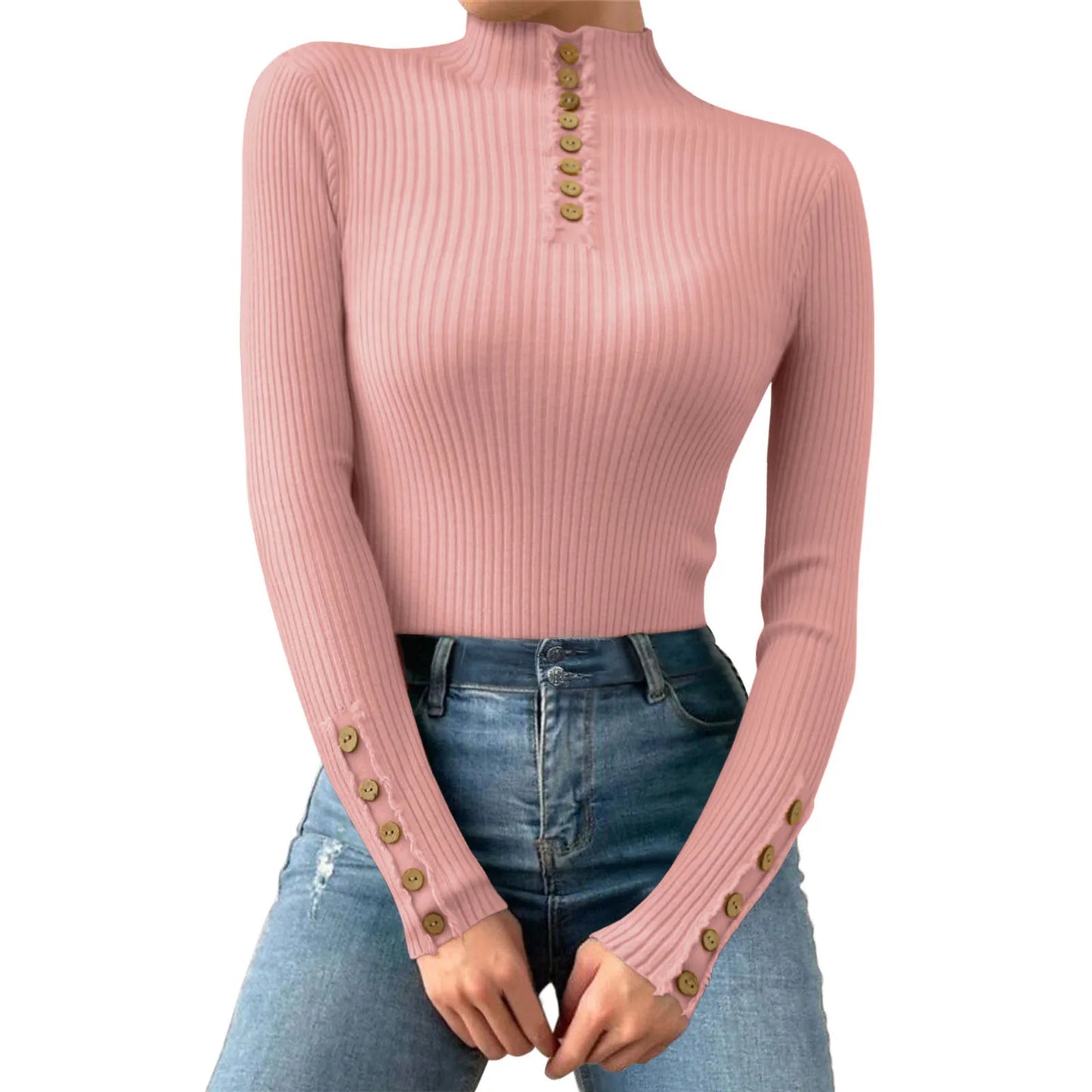 Fall/Winter Half Turtleneck Korean Fashion Elegant Basic Pullover Tops Women Casual Slim Long Sleeve Knitted Sweaters Jumpers