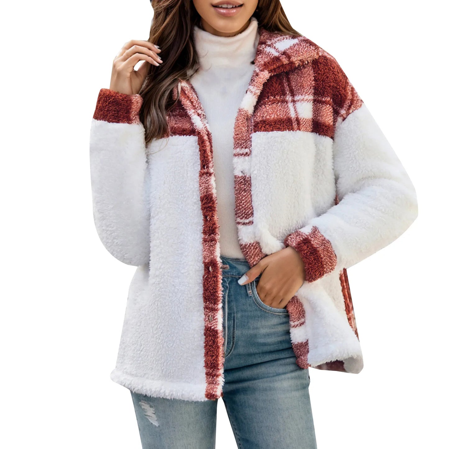 Fall Winter Jacket For Women Thicken Overcoat Long Sleeve Lapel Loose Plush Jacket