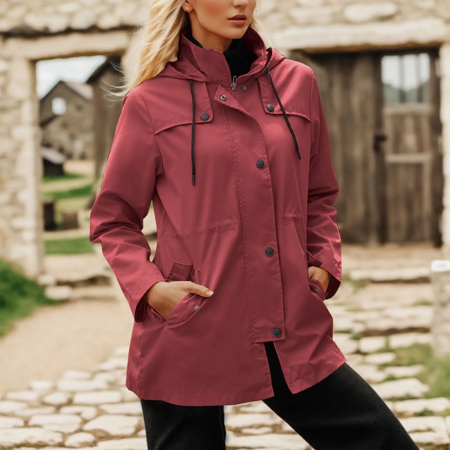 Lightweight Windproof Rainjacket Women's Outdoor Zippers Hooded Windbreaker Fall And Winter Waterproof Hiking Jacket Outerwear