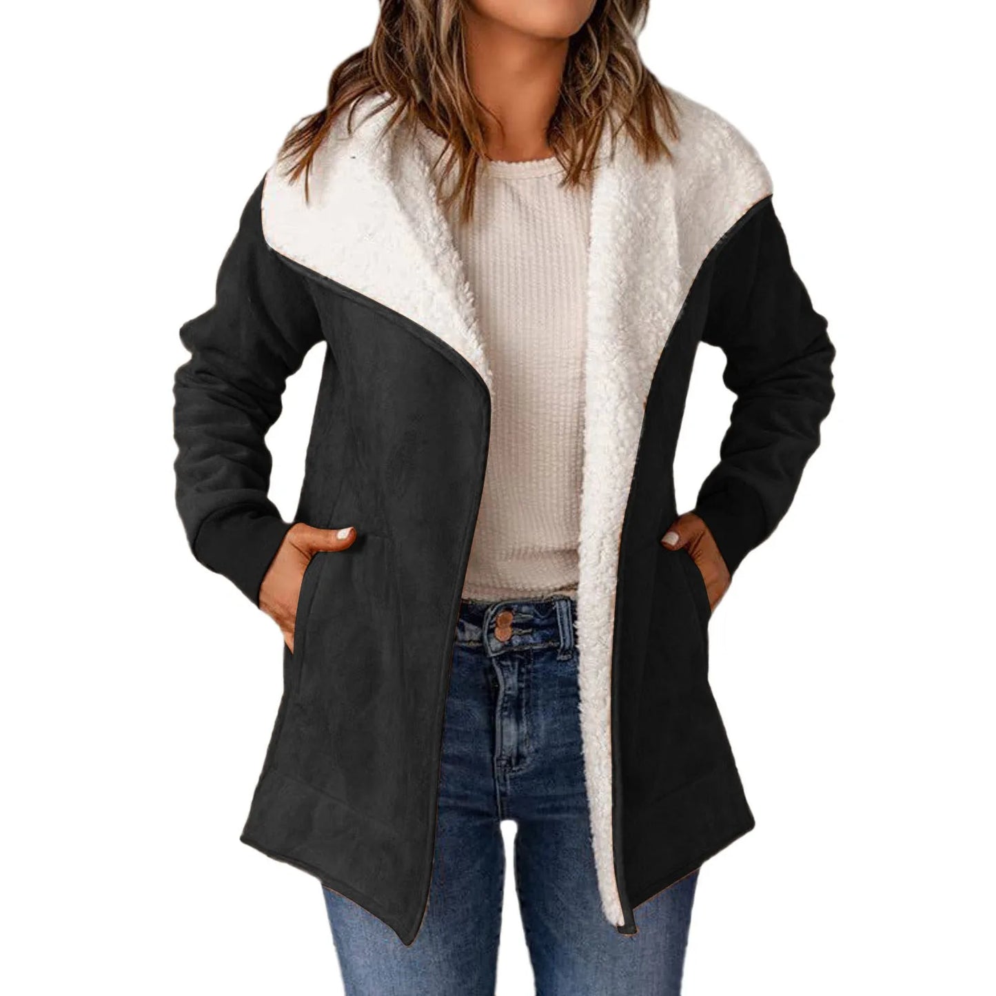 Casual Suede Leather Jackets Fall And Winter Long Sleeved Lamb Wool Fleece Coats Ladies Lapel Cardigan Cotton Coat