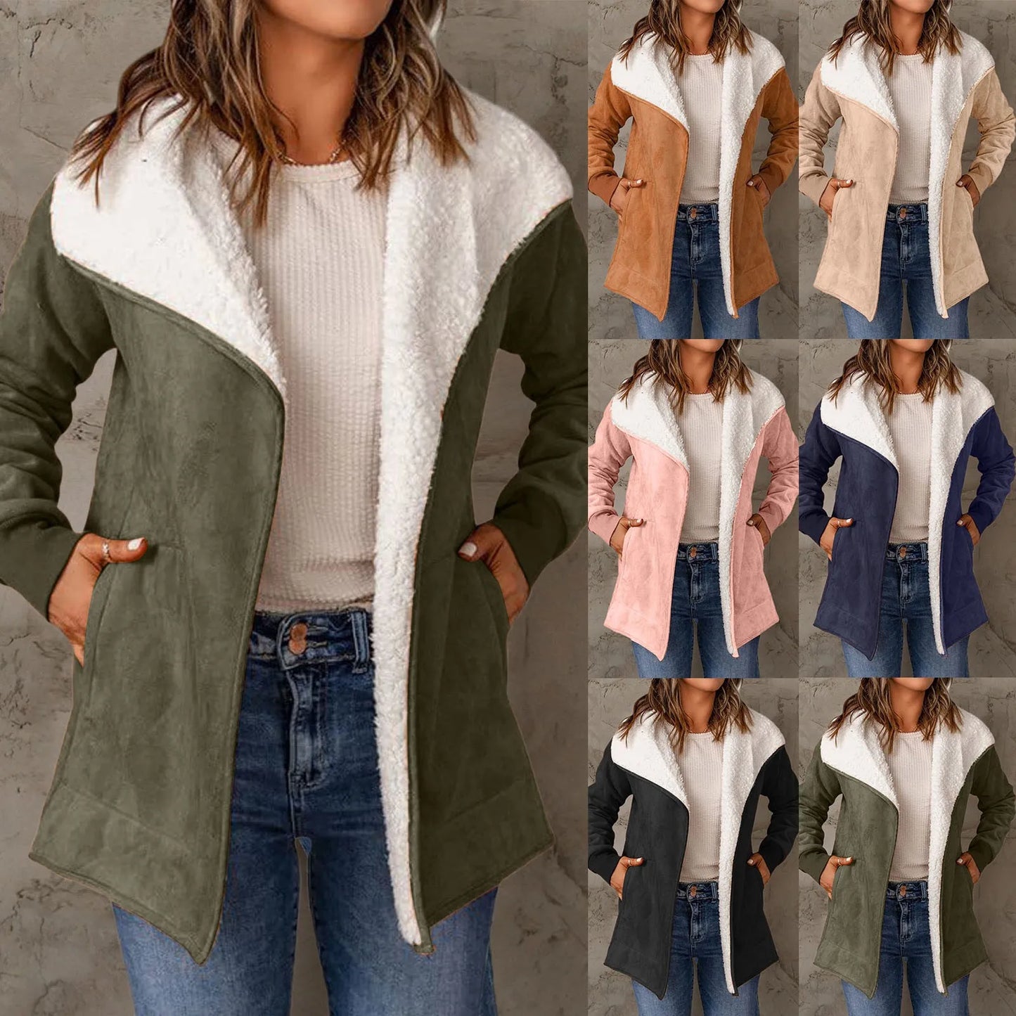 Casual Suede Leather Jackets Fall And Winter Long Sleeved Lamb Wool Fleece Coats Ladies Lapel Cardigan Cotton Coat