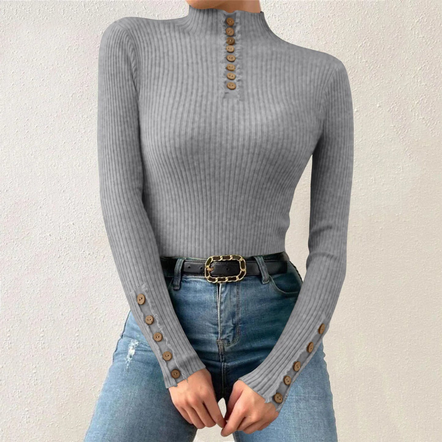 Fall/Winter Half Turtleneck Korean Fashion Elegant Basic Pullover Tops Women Casual Slim Long Sleeve Knitted Sweaters Jumpers
