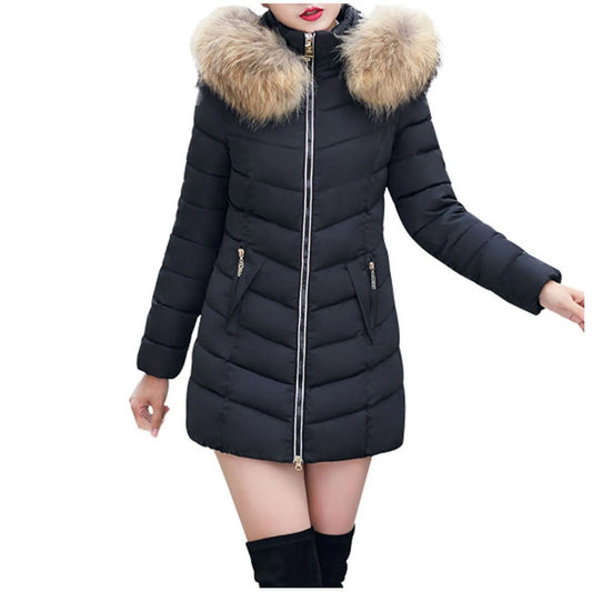 Women's Slim Women Overcoat Fall/ Winter Solid Casual Fuzzy Hooded Warm Down Jacket Korean Fashion Short Quilted Jacket