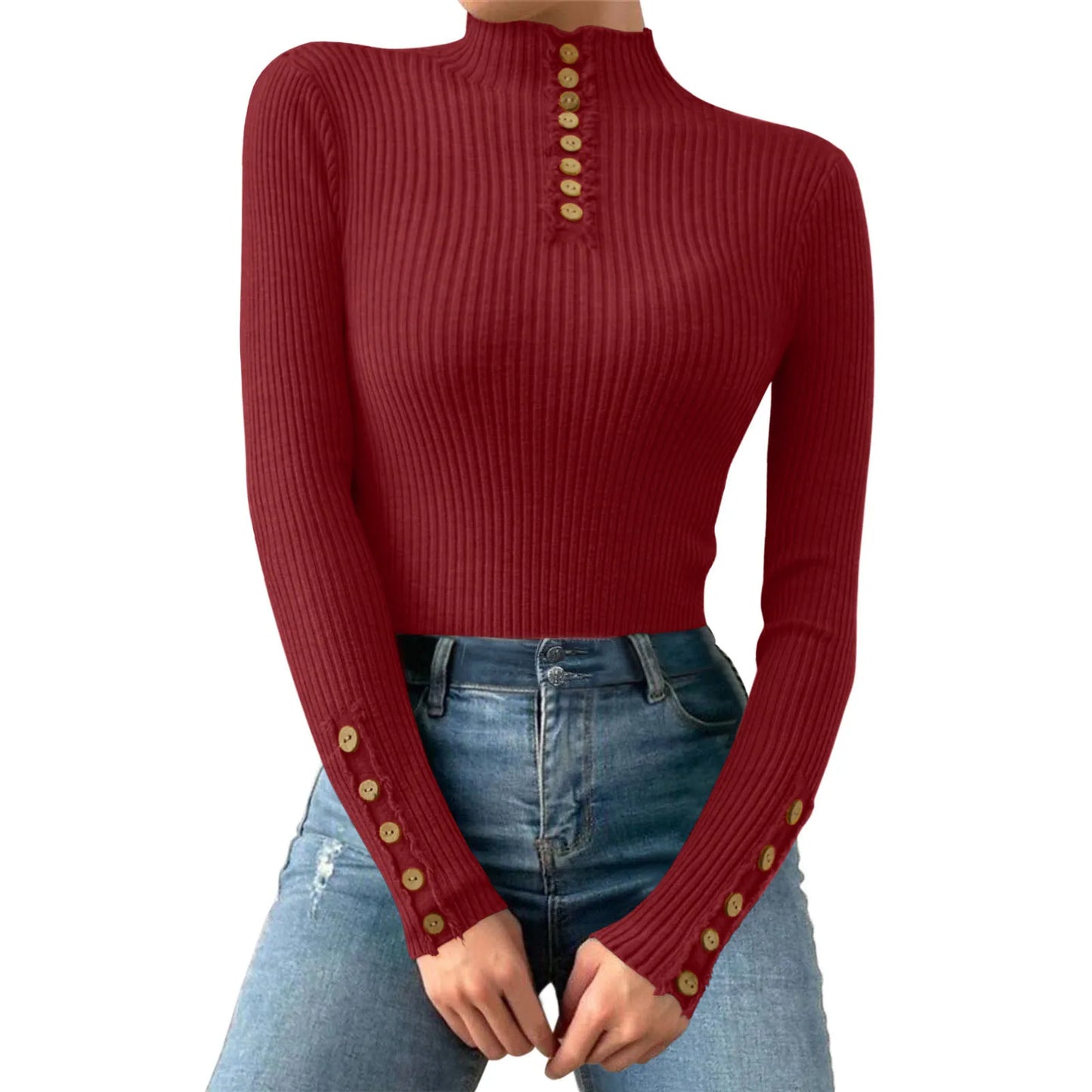 Fall/Winter Half Turtleneck Korean Fashion Elegant Basic Pullover Tops Women Casual Slim Long Sleeve Knitted Sweaters Jumpers