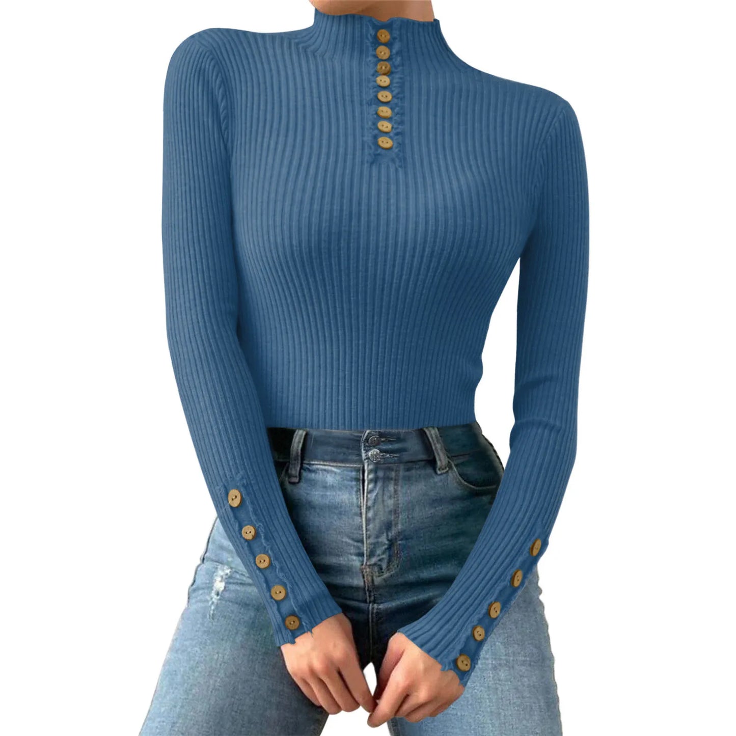 Fall/Winter Half Turtleneck Korean Fashion Elegant Basic Pullover Tops Women Casual Slim Long Sleeve Knitted Sweaters Jumpers