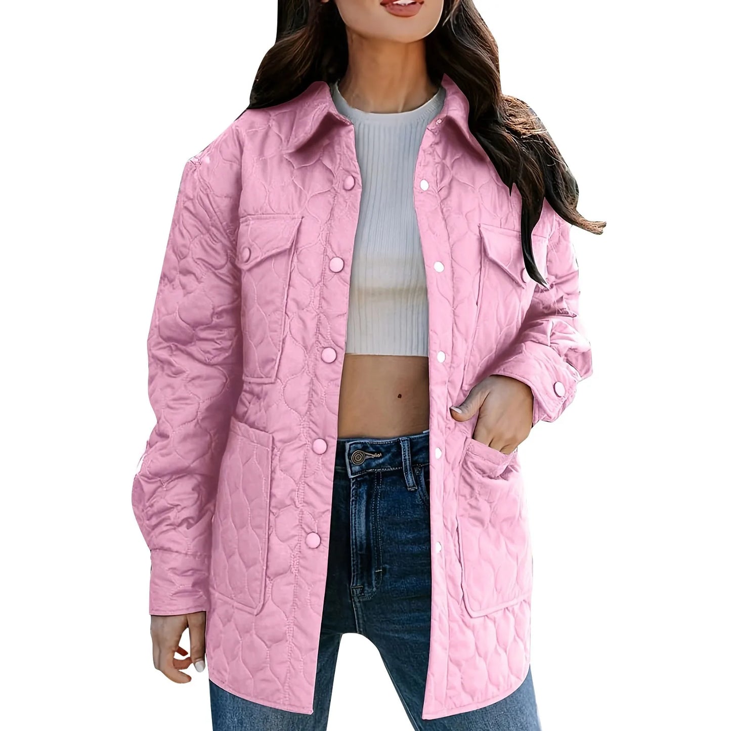 Winter Coat Quilted Jackets For Women Lightweight Long Sleeve Single Breasted Button Down Jacket Warm Outerwear With Pockets