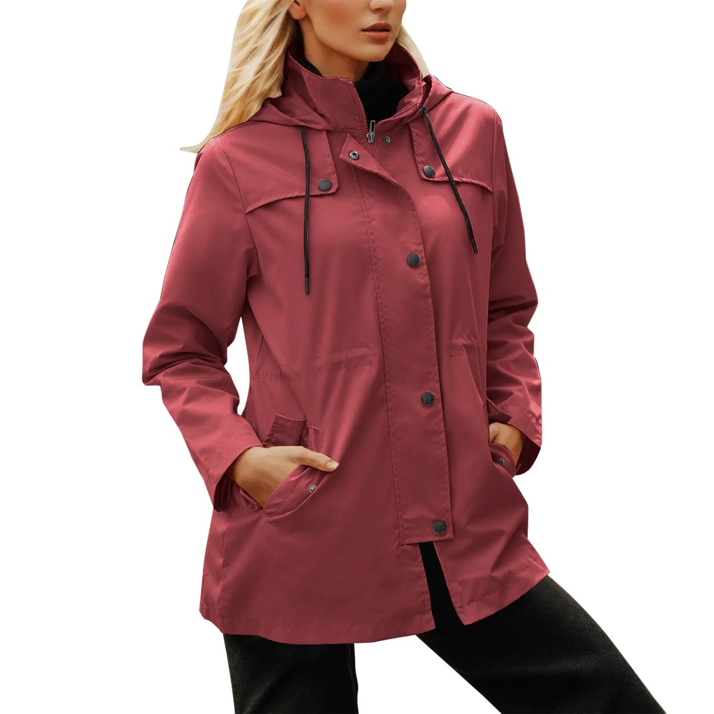 Lightweight Windproof Rainjacket Women's Outdoor Zippers Hooded Windbreaker Fall And Winter Waterproof Hiking Jacket Outerwear