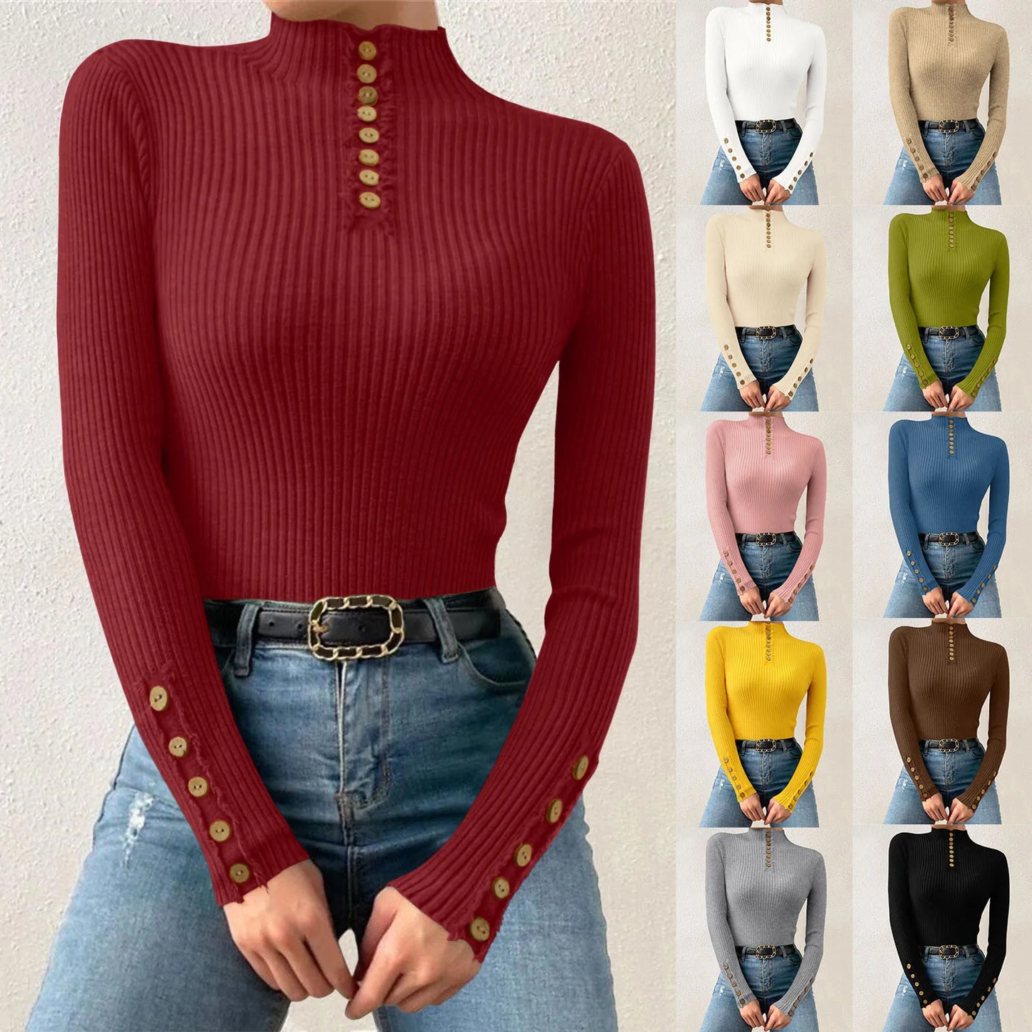 Fall/Winter Half Turtleneck Korean Fashion Elegant Basic Pullover Tops Women Casual Slim Long Sleeve Knitted Sweaters Jumpers