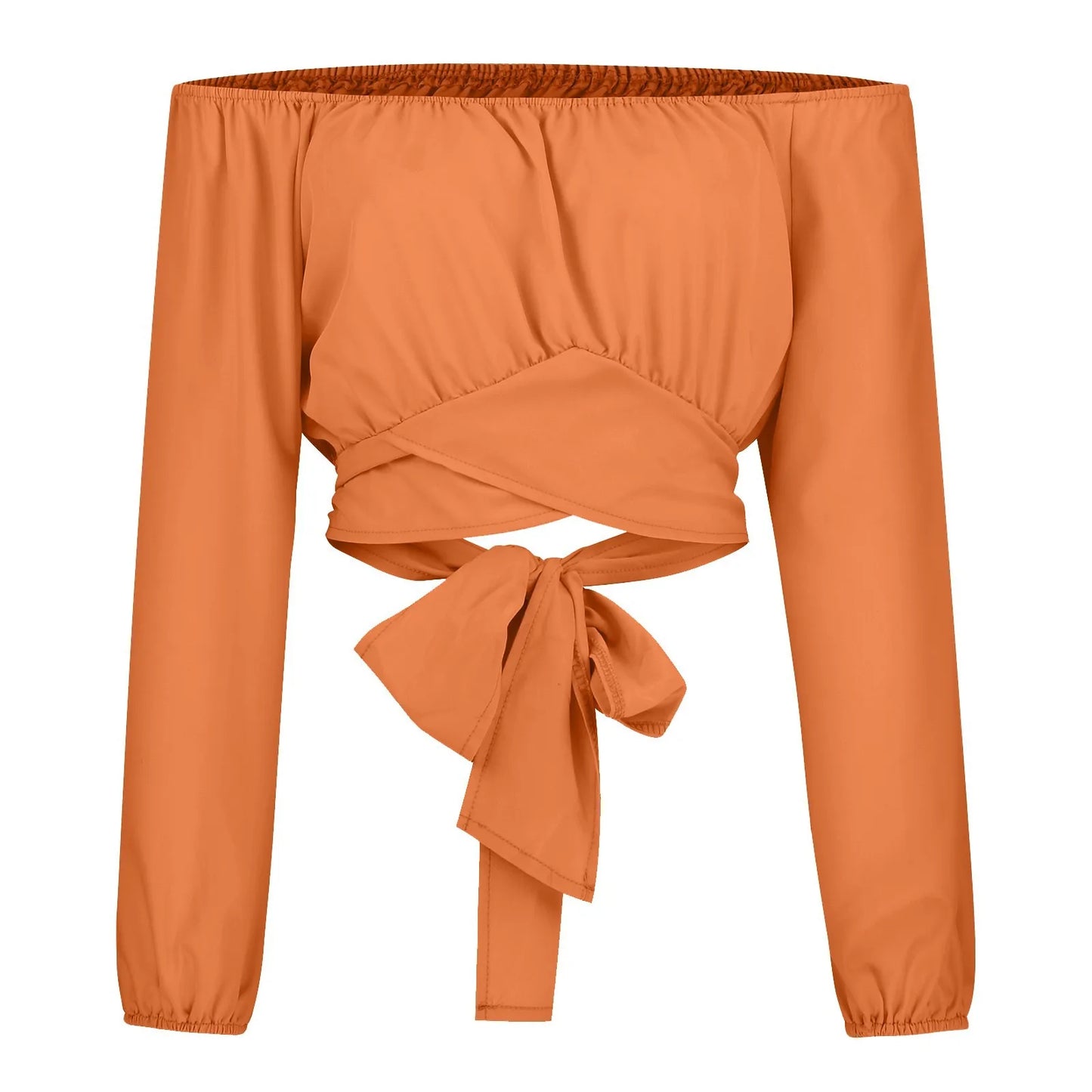 Women Sexy Off Shoulder Printing Blouses Chic and Elegant Lantern Long Sleeve Lace Up Bow Cropped Tops Casual Slim Shirts