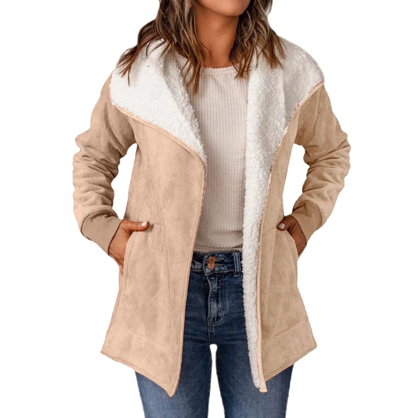 Casual Suede Leather Jackets Fall And Winter Long Sleeved Lamb Wool Fleece Coats Ladies Lapel Cardigan Cotton Coat