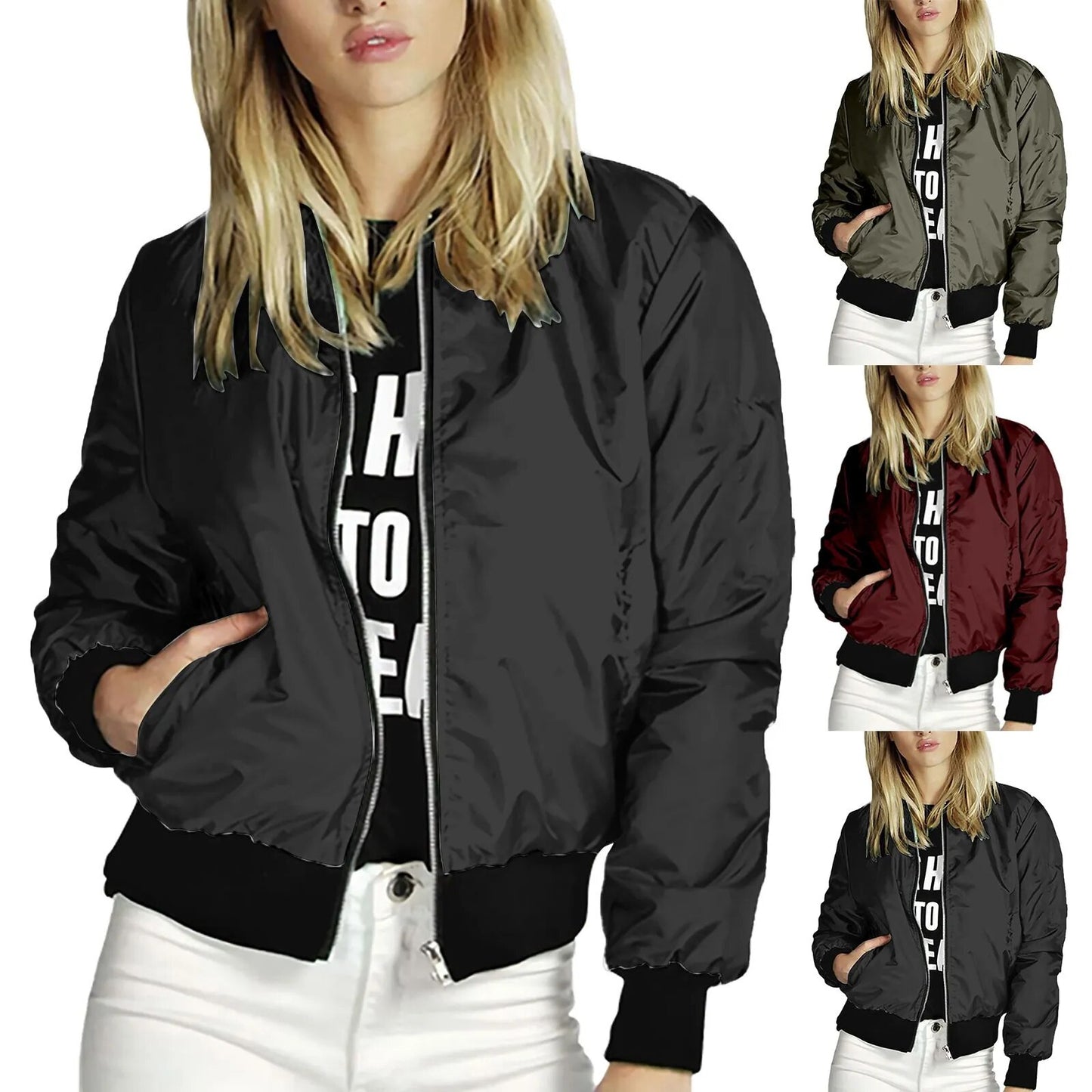Women Round Neck Baseball Coat Cotton-padded Fall And Winter New Fashion Loose Warm Thick Short Bomber Jacket Top