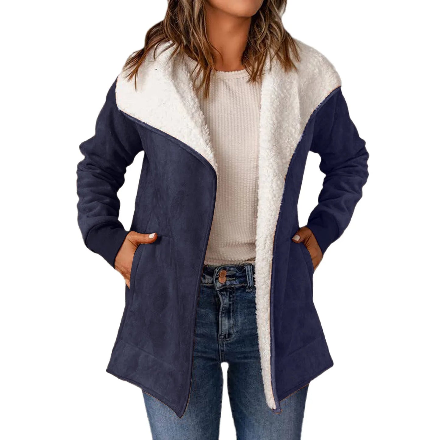 Casual Suede Leather Jackets Fall And Winter Long Sleeved Lamb Wool Fleece Coats Ladies Lapel Cardigan Cotton Coat