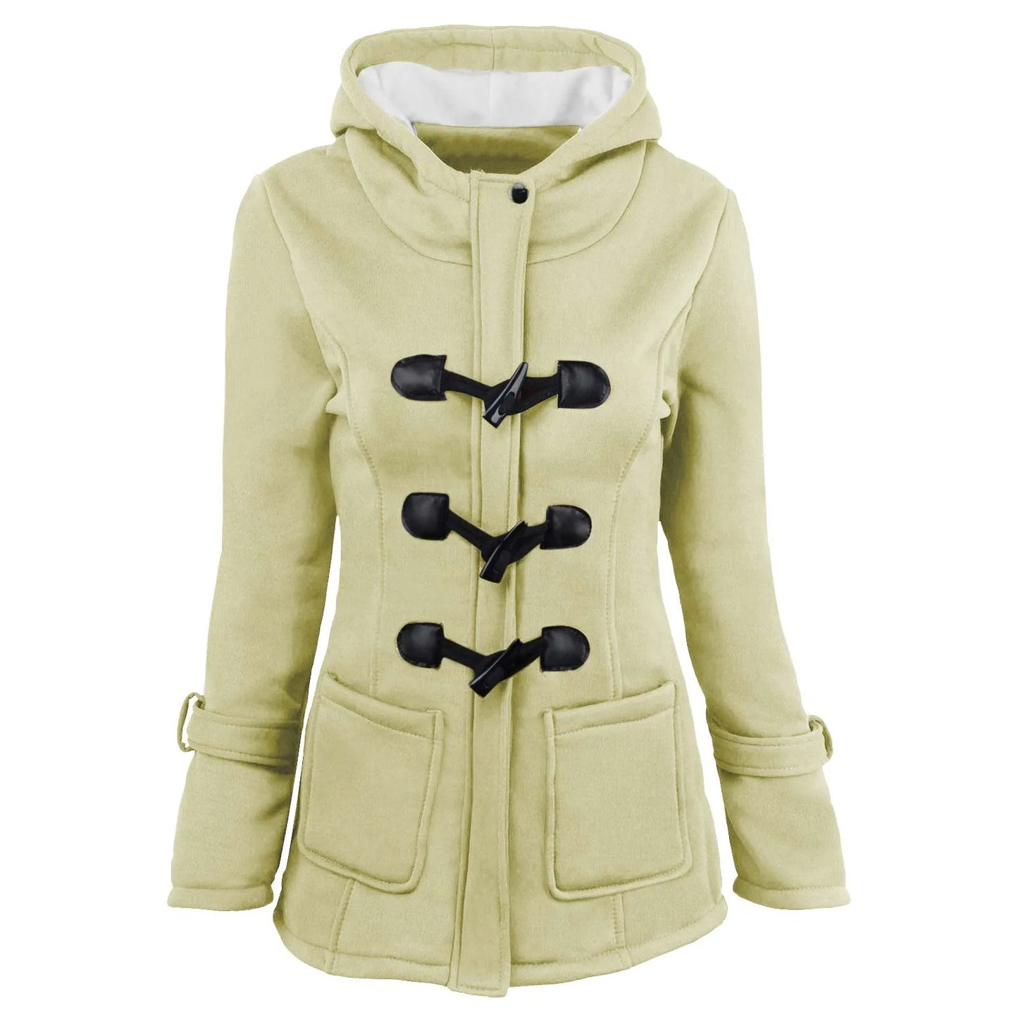 Women Thickened Basic Jackets Fall / Winter Zipper Hooded Coat Female Long Trench Coat Horn Button Outwear Ladies Fleece Jacket