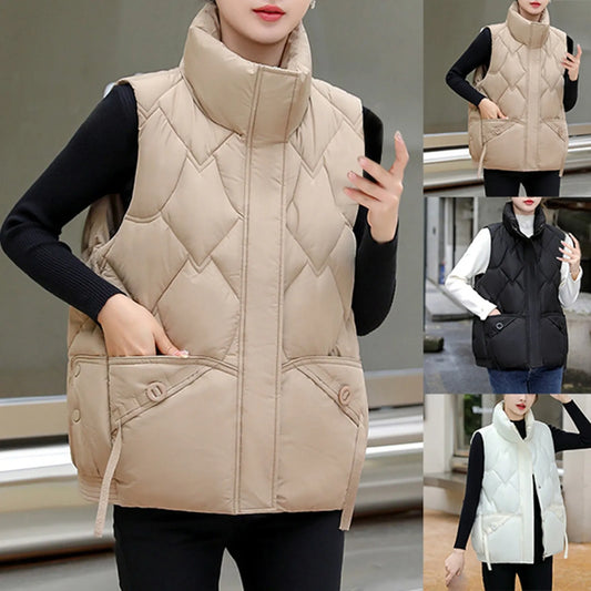 Fall Winter Jacket For Women Loose Thicken Coat Solid Standing Collar Vest