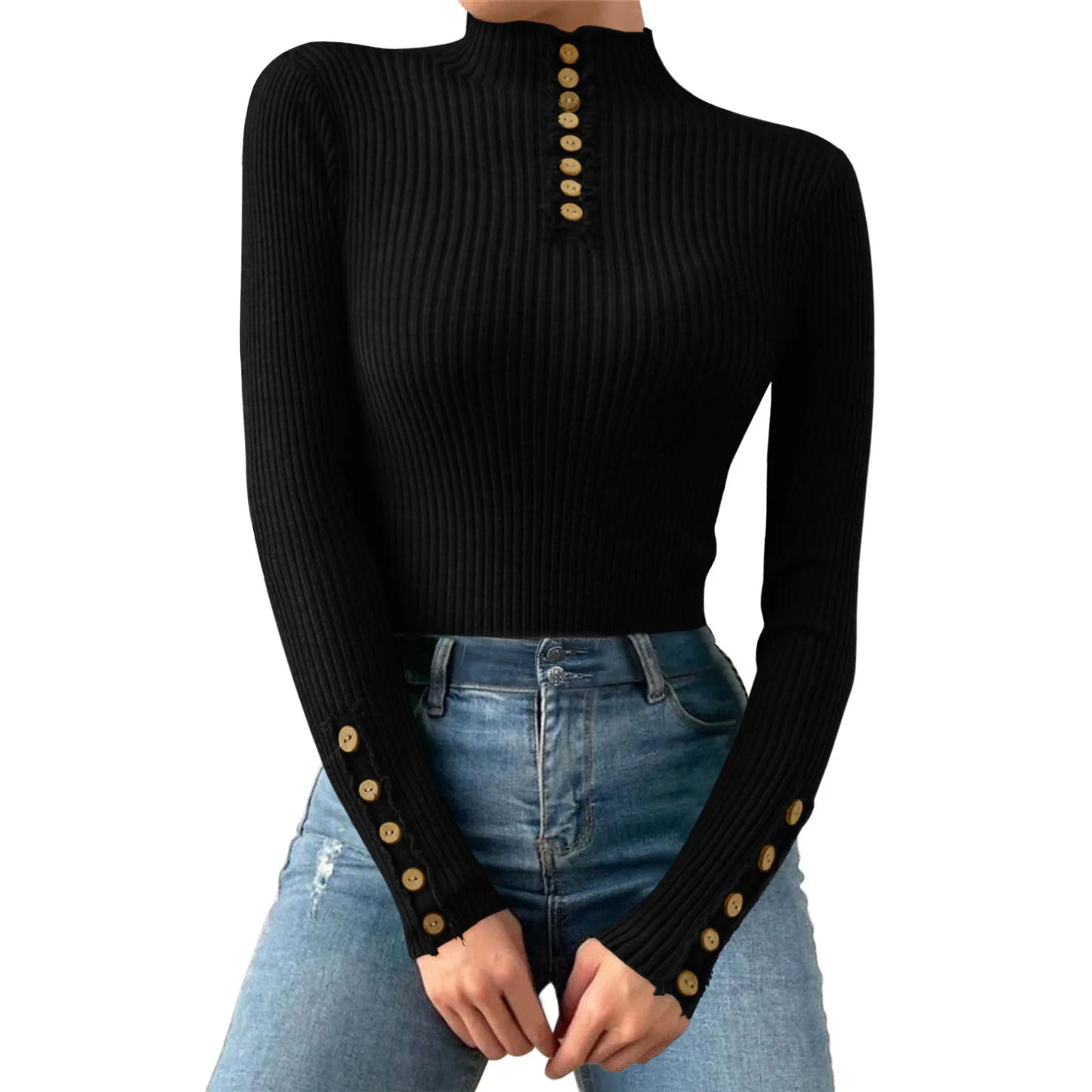 Fall/Winter Half Turtleneck Korean Fashion Elegant Basic Pullover Tops Women Casual Slim Long Sleeve Knitted Sweaters Jumpers
