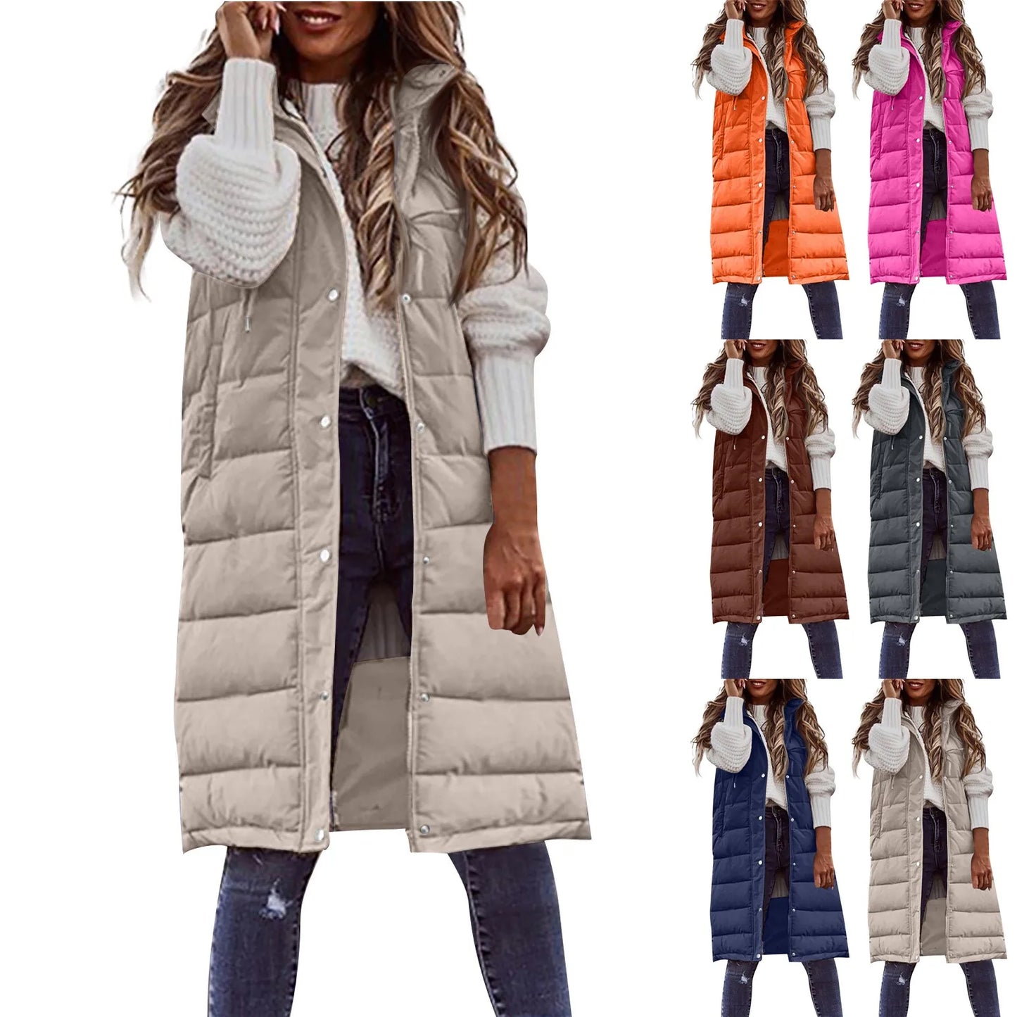 Women's waistcoats Fall And Winter Temperament Sleeveless Cardigan jacket Mid-length Cotton padded Vest Coat Winter outerwear