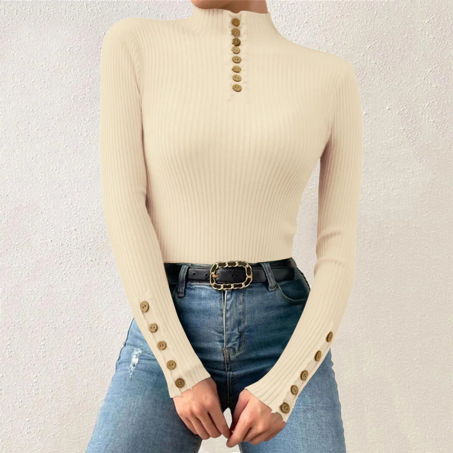 Fall/Winter Half Turtleneck Korean Fashion Elegant Basic Pullover Tops Women Casual Slim Long Sleeve Knitted Sweaters Jumpers