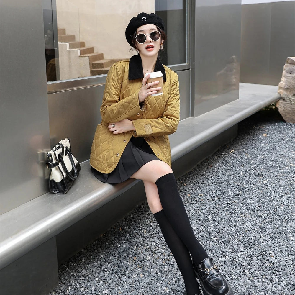 Winter Jacket Women Fashion Warm Thick Patchwork Short Style Cotton padded Parkas Coat Turn Down Collar Winter Clothes Women