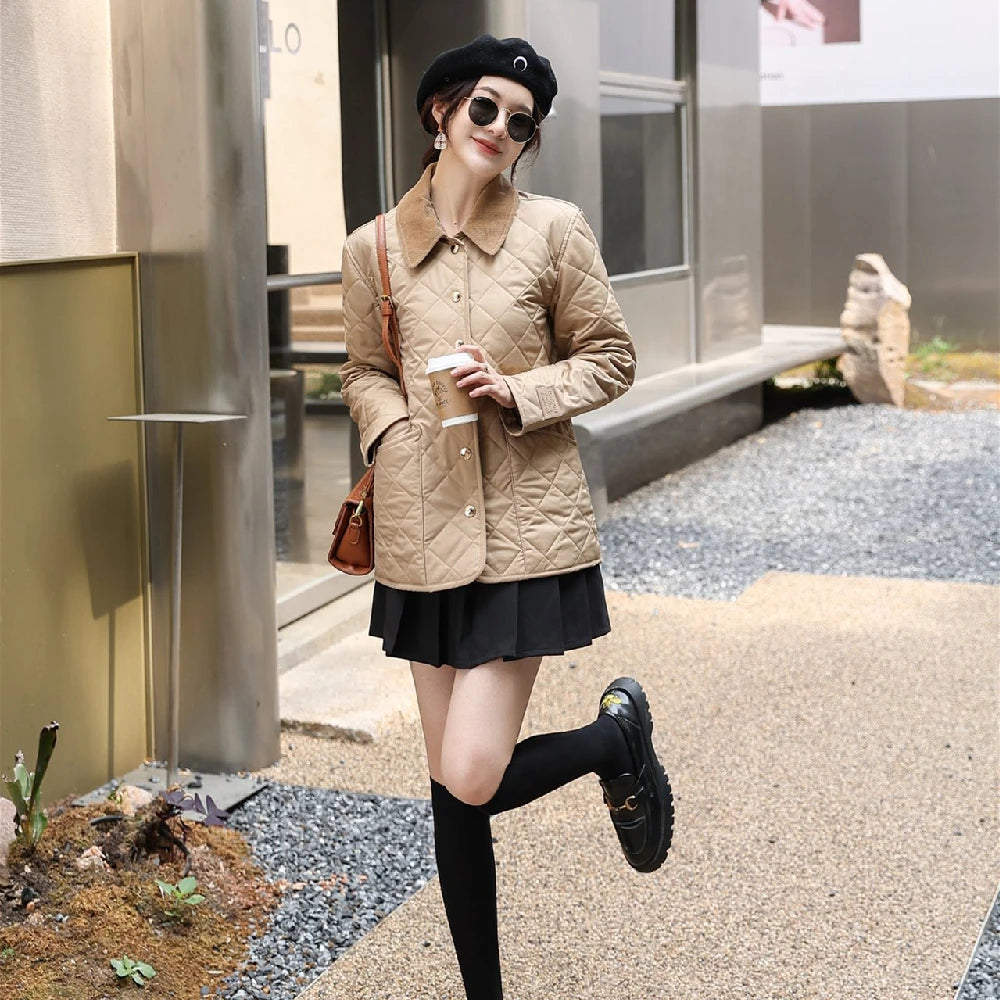Winter Jacket Women Fashion Warm Thick Patchwork Short Style Cotton padded Parkas Coat Turn Down Collar Winter Clothes Women
