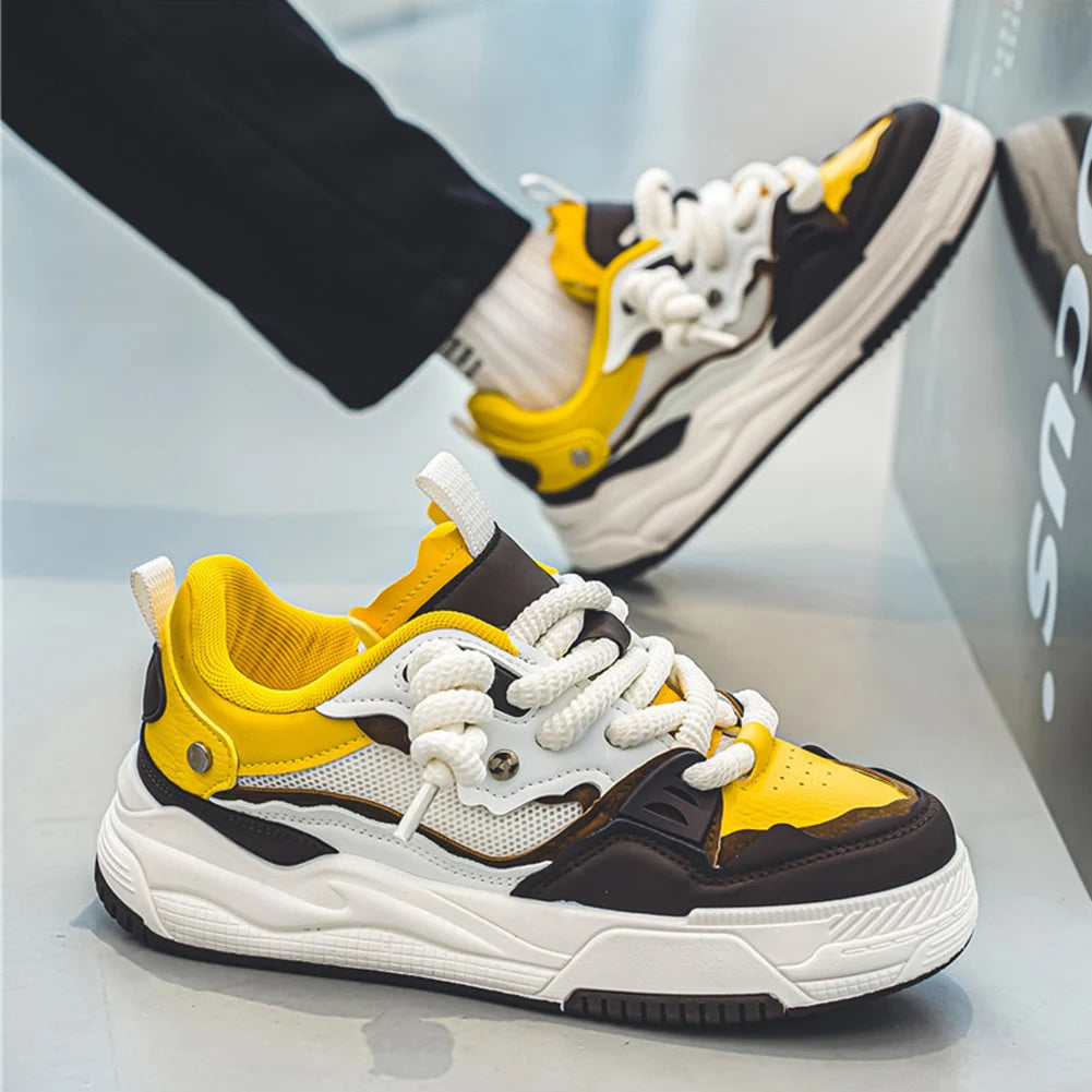 Men Casual Bread Shoes Non-Slip Chunky Sneakers Breathable Hip Hop Sneakers Lace Up Flats Shoes Student Sports Shoes