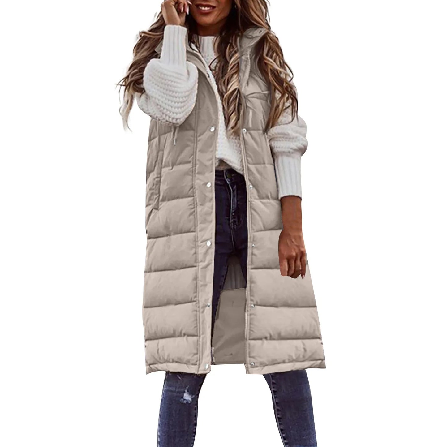 Women's waistcoats Fall And Winter Temperament Sleeveless Cardigan jacket Mid-length Cotton padded Vest Coat Winter outerwear