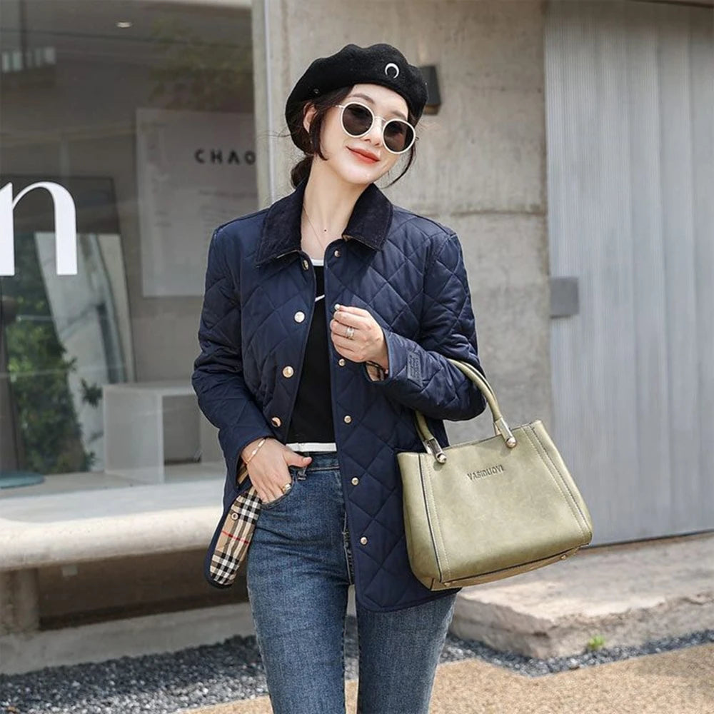 Winter Jacket Women Fashion Warm Thick Patchwork Short Style Cotton padded Parkas Coat Turn Down Collar Winter Clothes Women