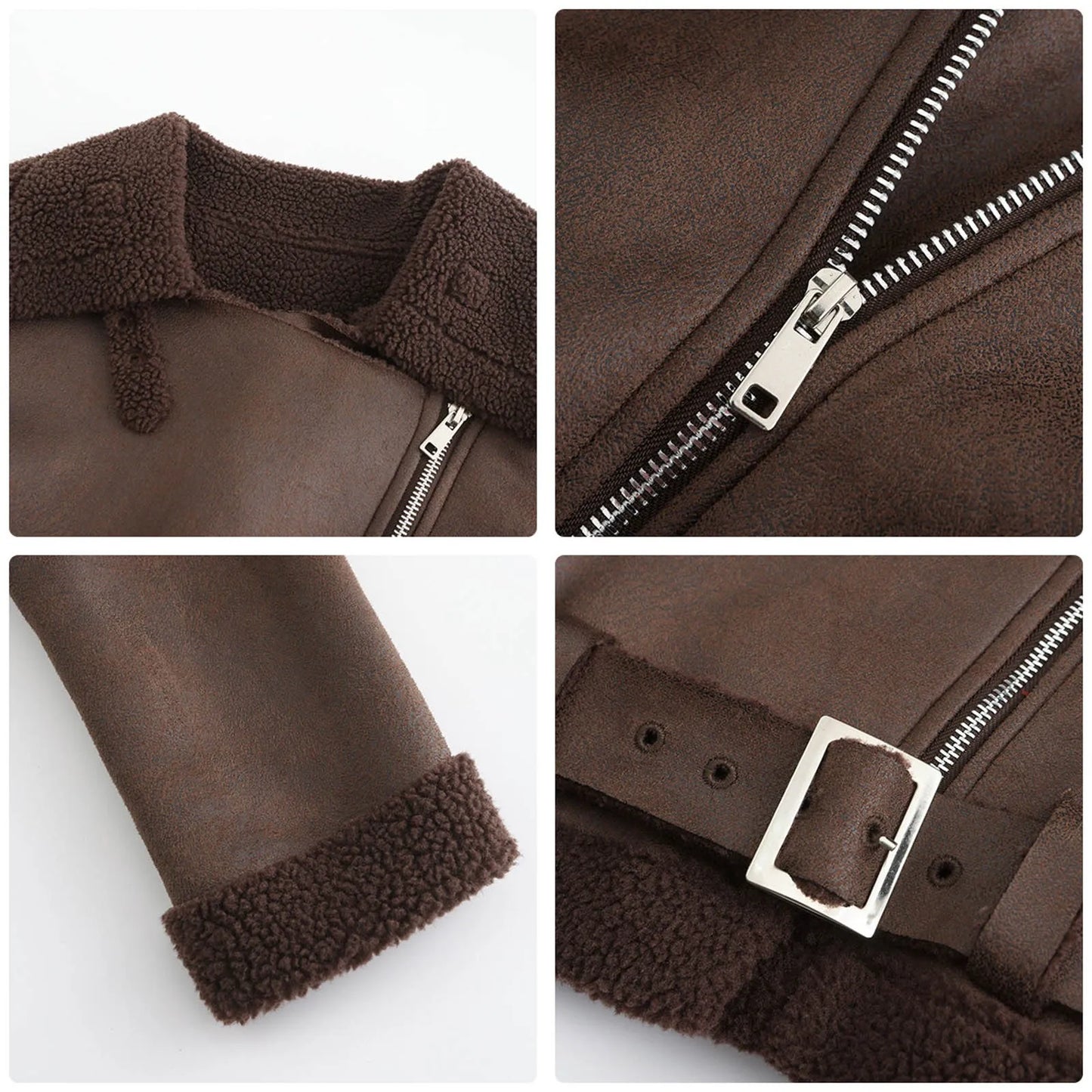 Winter Women Coat Thick Warm Suede Lamb Jacket Short Motorcycle Coats Faux Shearling Sheepskin Leather Jackets Chic Outwear